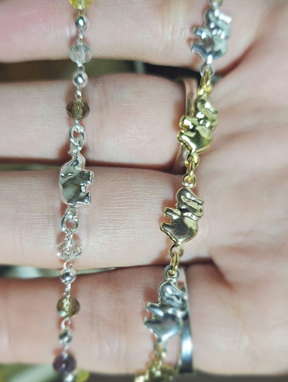 18k Gold/WhiteGold Elephant Link Bracelet Duo